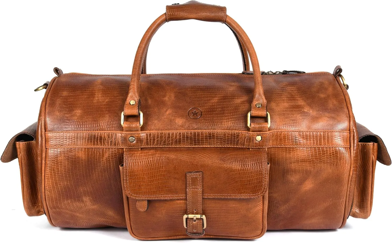 Aaron Leather Duffle Bag for Men, 35L Overnight Weekender Garment Duffel Bags for Travel, Round Carry On Mens Weekend Bag Barrel Luggage Bag for Traveling