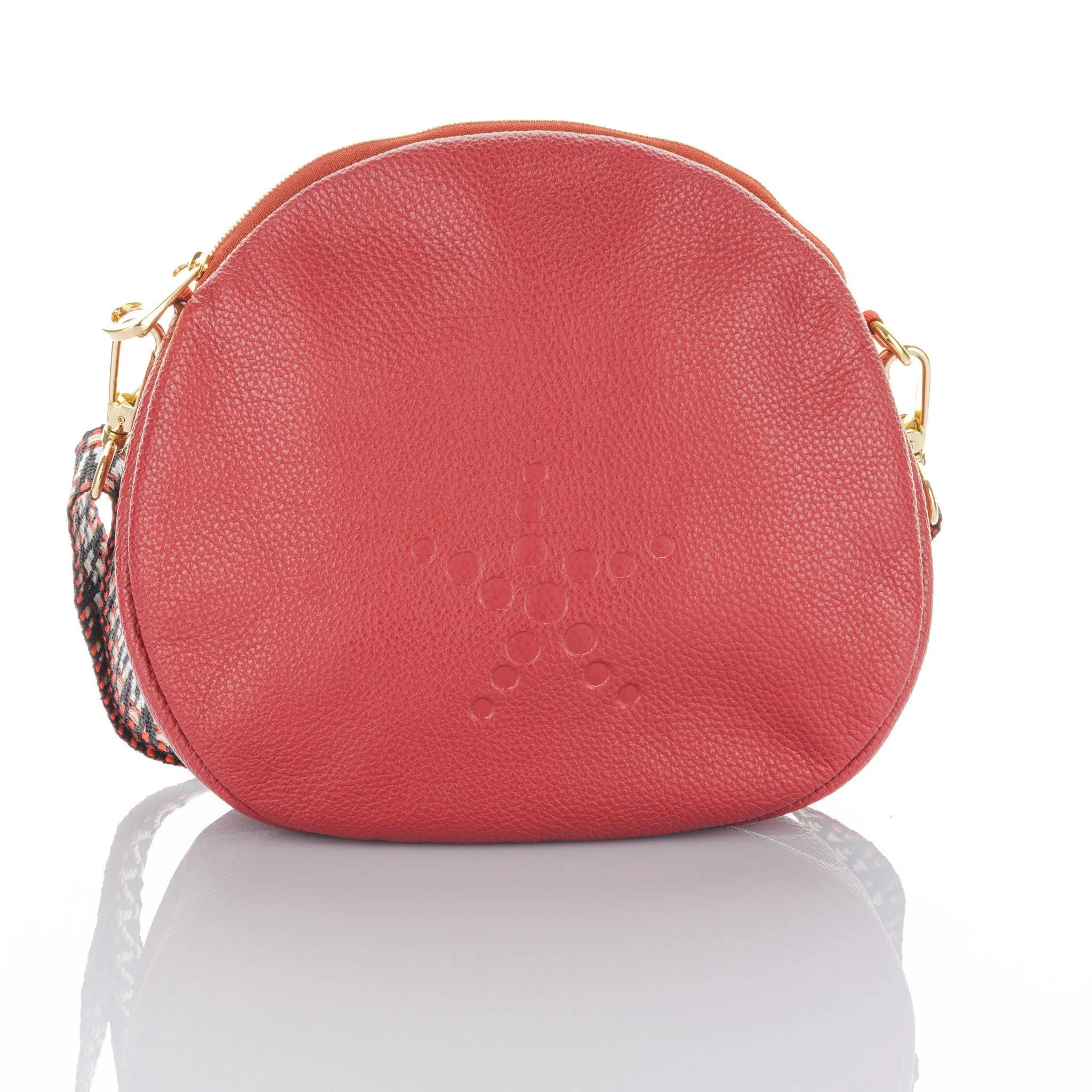 Alondra - Full Grain Leather Round Crossbody Bag - Cherry