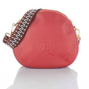 Alondra - Full Grain Leather Round Crossbody Bag - Cherry