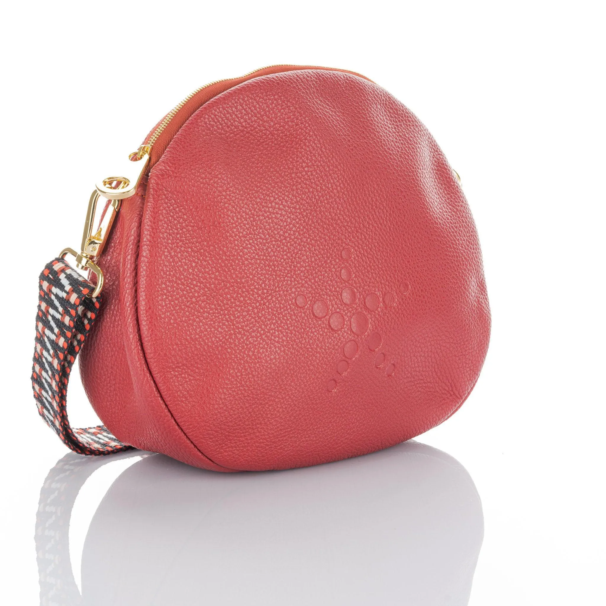 Alondra - Full Grain Leather Round Crossbody Bag - Cherry