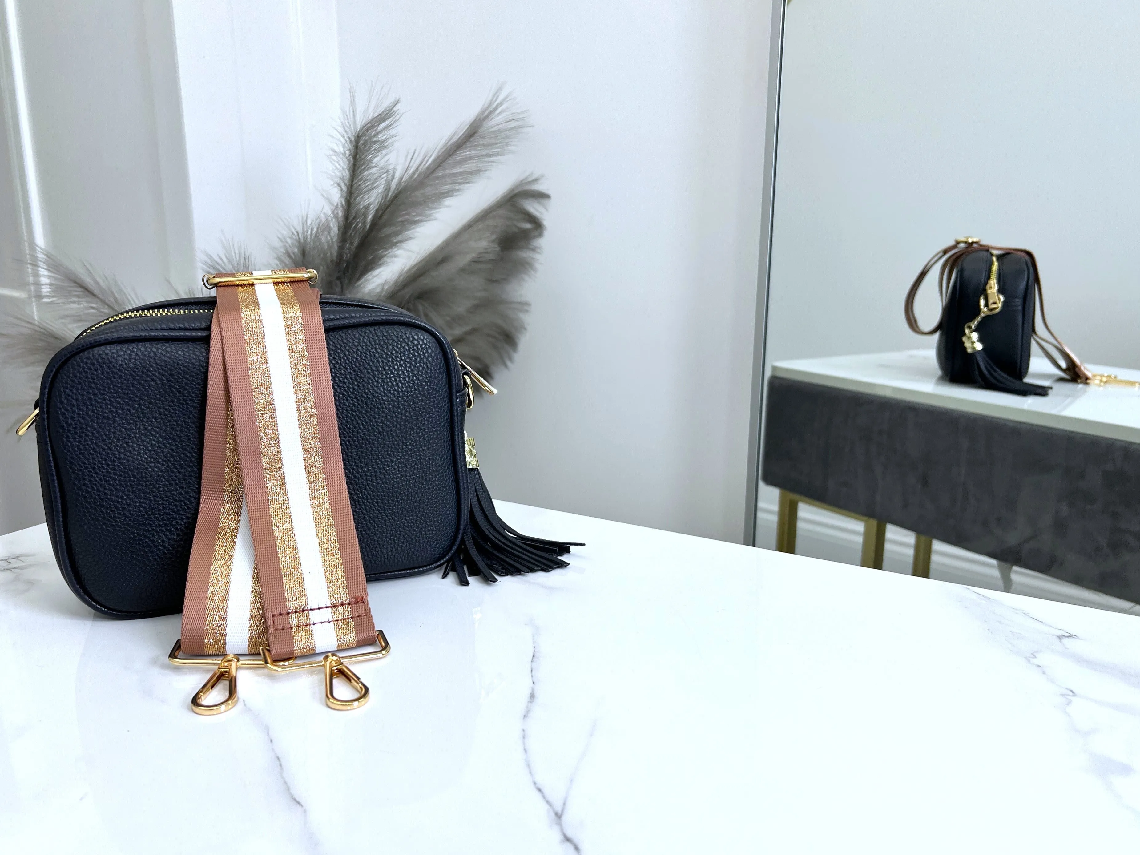Bag Strap 64 - Salmon & Rose Gold Sparkly Stripe