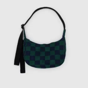 Baggu Small Nylon Crescent Bag - Navy Green Check
