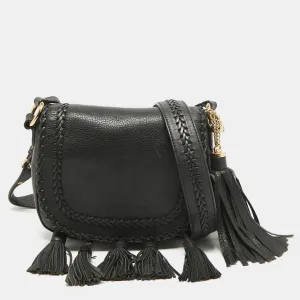 Black Leather Moroccan Saddle Crossbody Bag