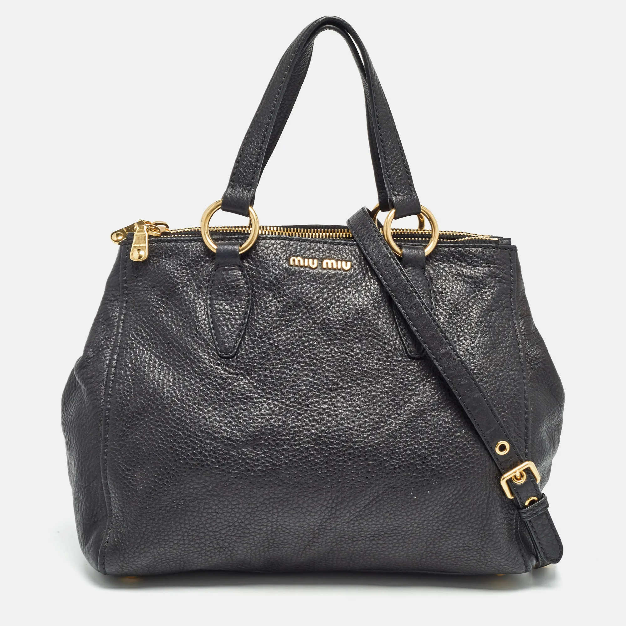 Black Soft Leather Double Zip Tote