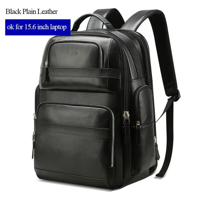 Bopai Genuine Leather Backpack Multifunction Usb Charge Anti Theft Laptop Bag 15.6 Inch Mens Laptop