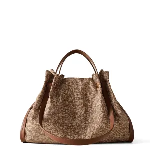Borbonese - New Orbit Beige Brown Medium Tote - 924177AH1 - BEIGE/MARRONE