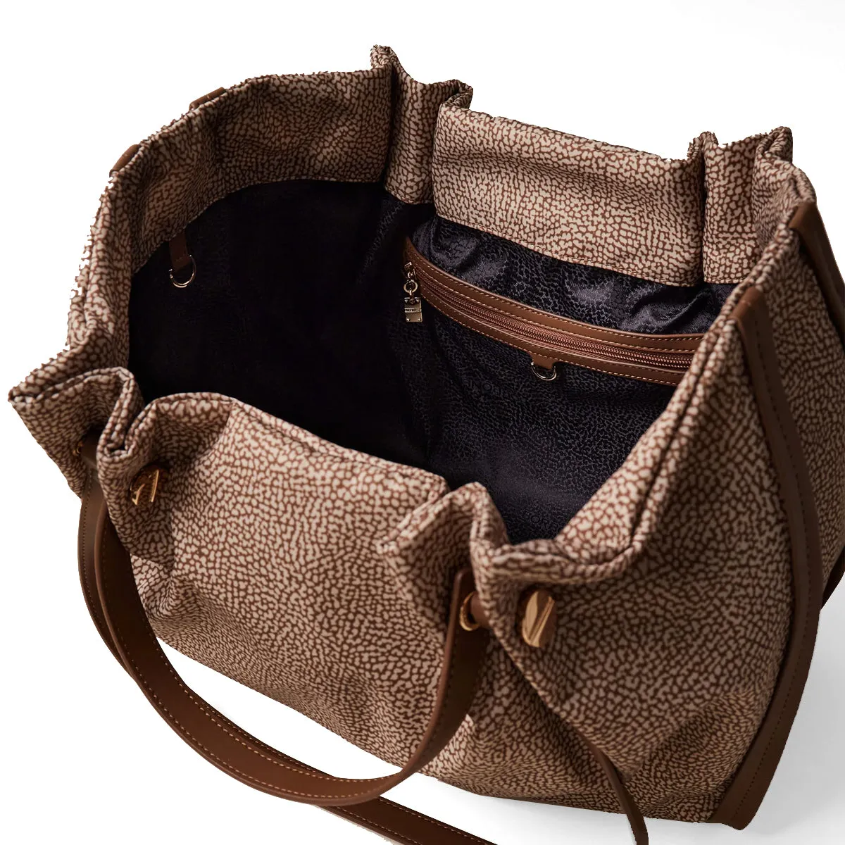 Borbonese - New Orbit Beige Brown Medium Tote - 924177AH1 - BEIGE/MARRONE