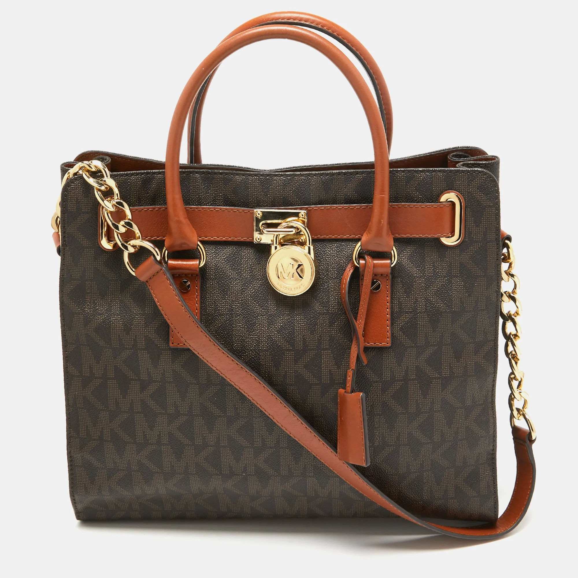 Brown Signature Coated Canvas Large North South Hamilton Tote