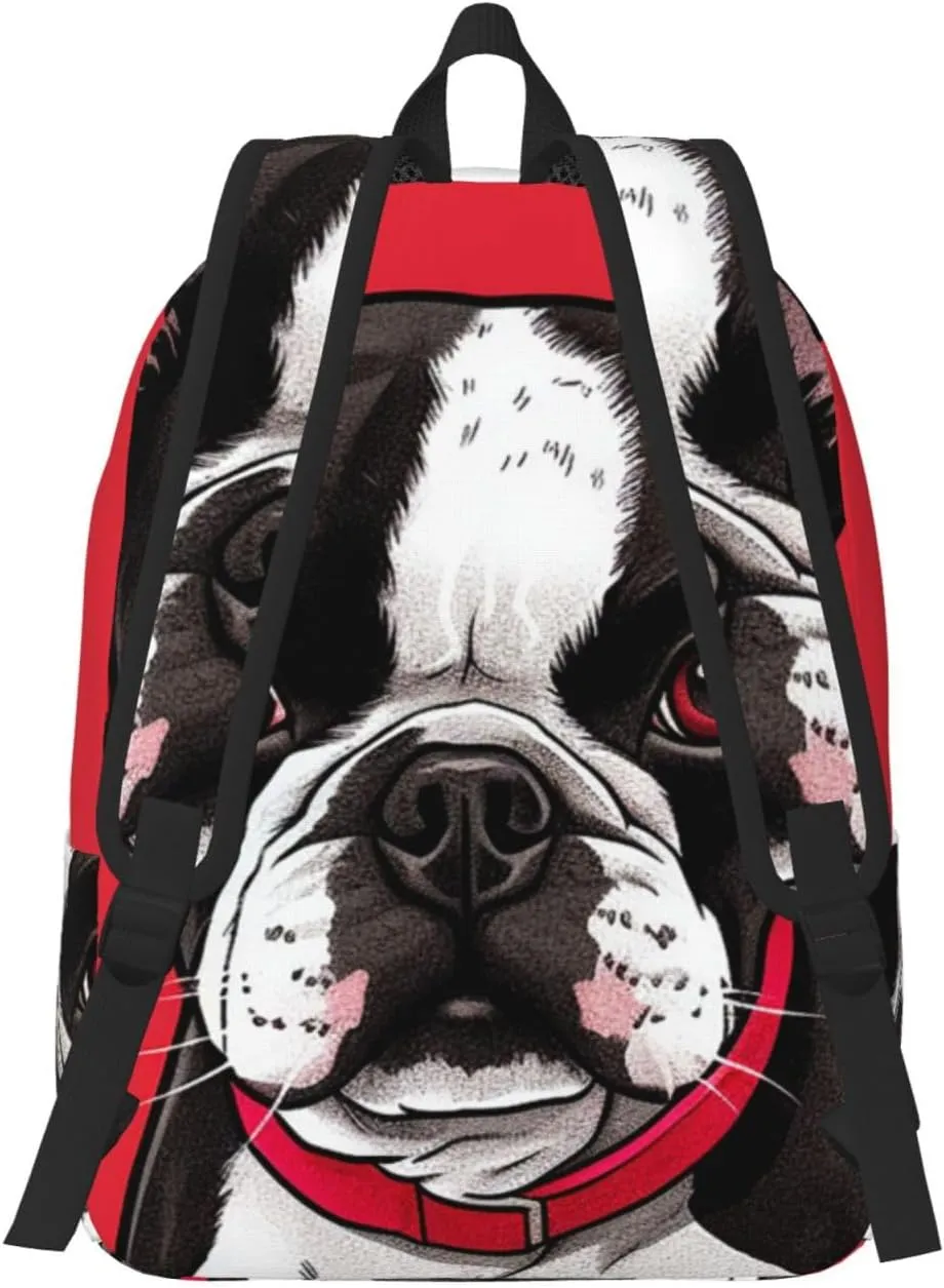 Canvas Backpack Boston Terrier Dog Red Travel Laptop Backpack Casual Daypack Carry On Rucksack for Men Women Small