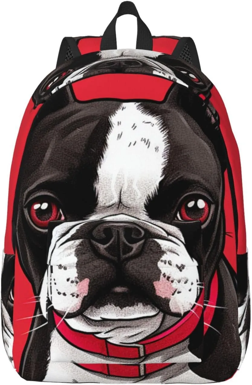 Canvas Backpack Boston Terrier Dog Red Travel Laptop Backpack Casual Daypack Carry On Rucksack for Men Women Small