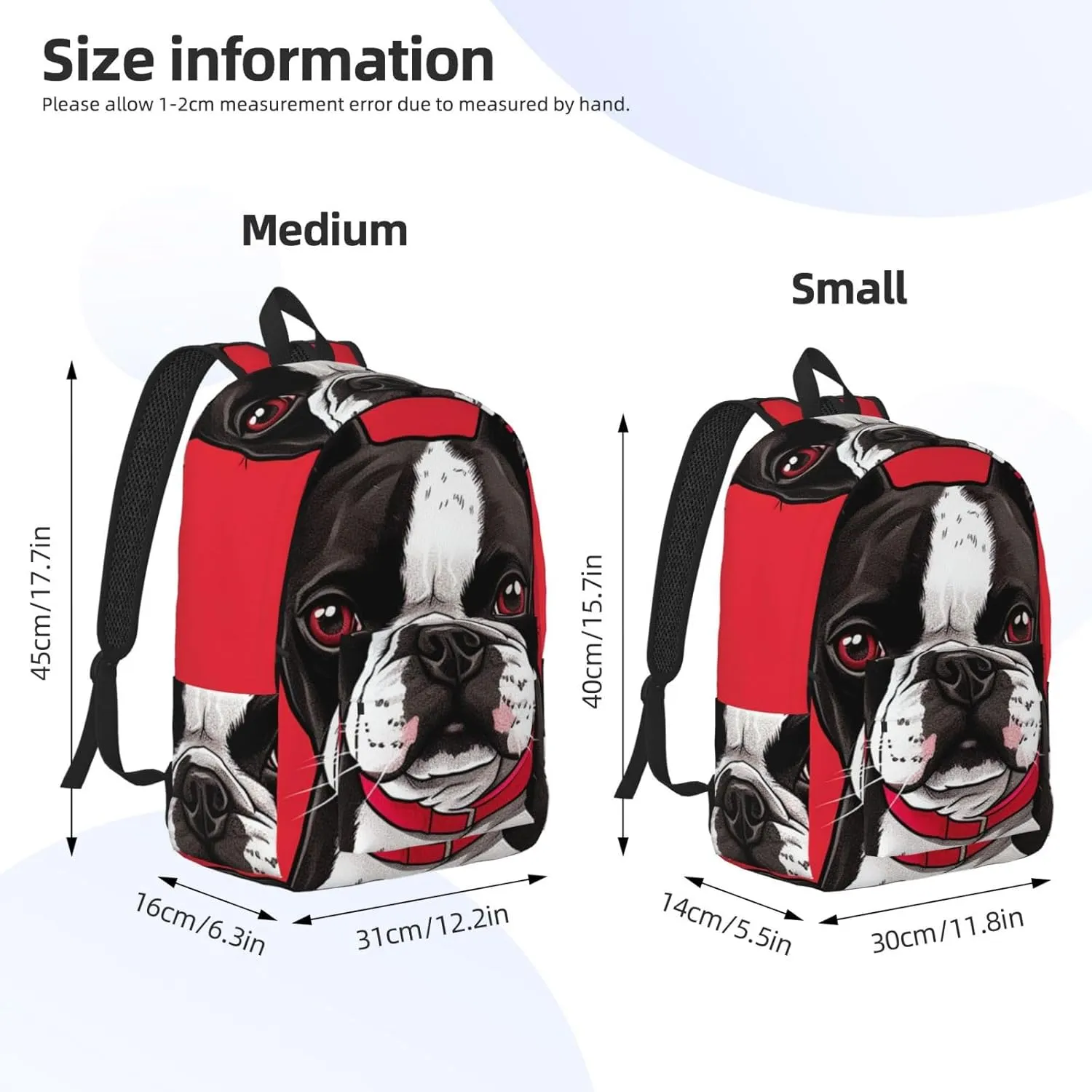 Canvas Backpack Boston Terrier Dog Red Travel Laptop Backpack Casual Daypack Carry On Rucksack for Men Women Small