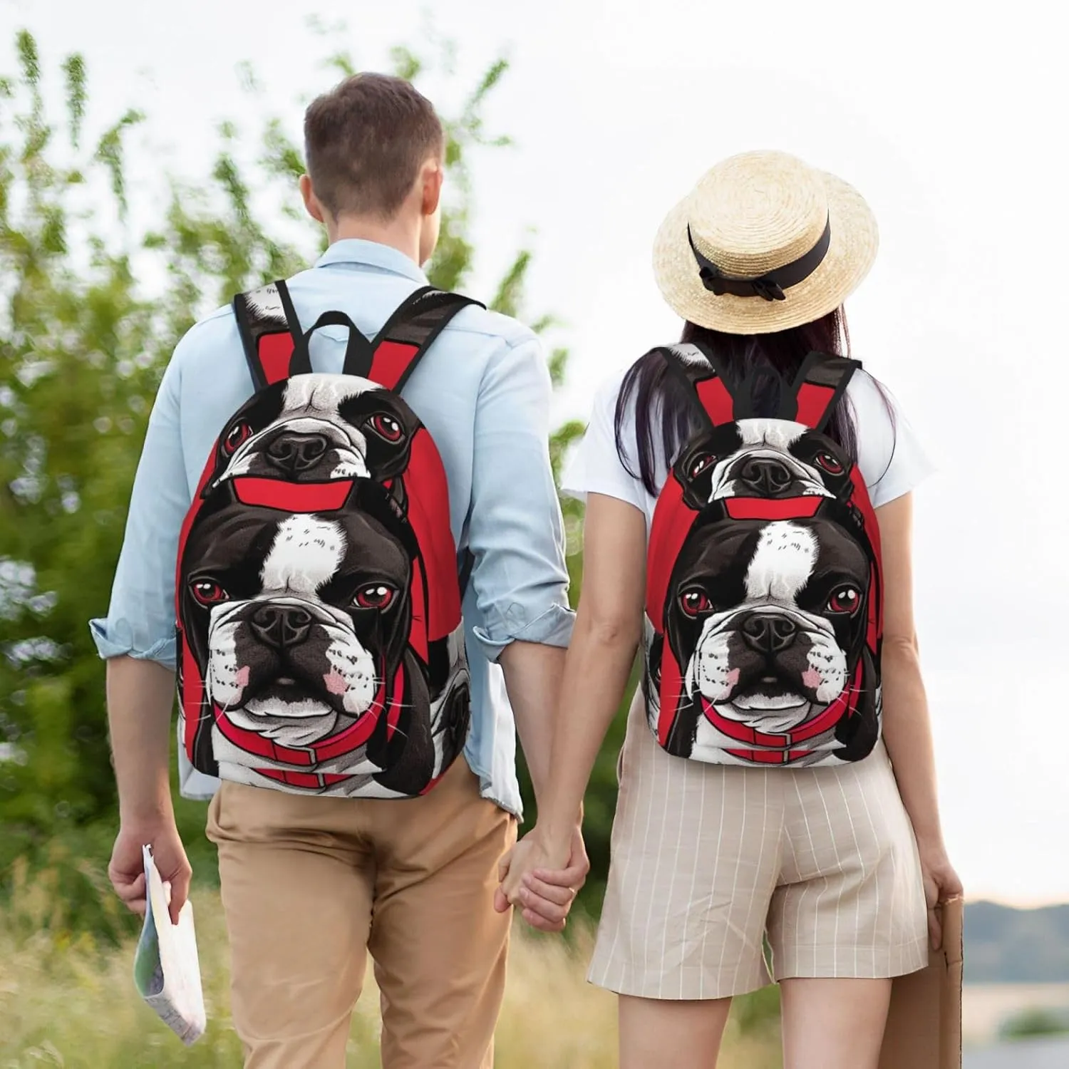 Canvas Backpack Boston Terrier Dog Red Travel Laptop Backpack Casual Daypack Carry On Rucksack for Men Women Small