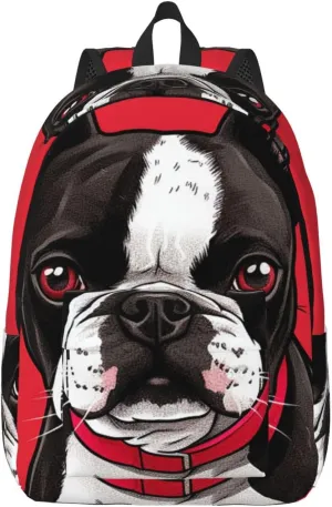 Canvas Backpack Boston Terrier Dog Red Travel Laptop Backpack Casual Daypack Carry On Rucksack for Men Women Small