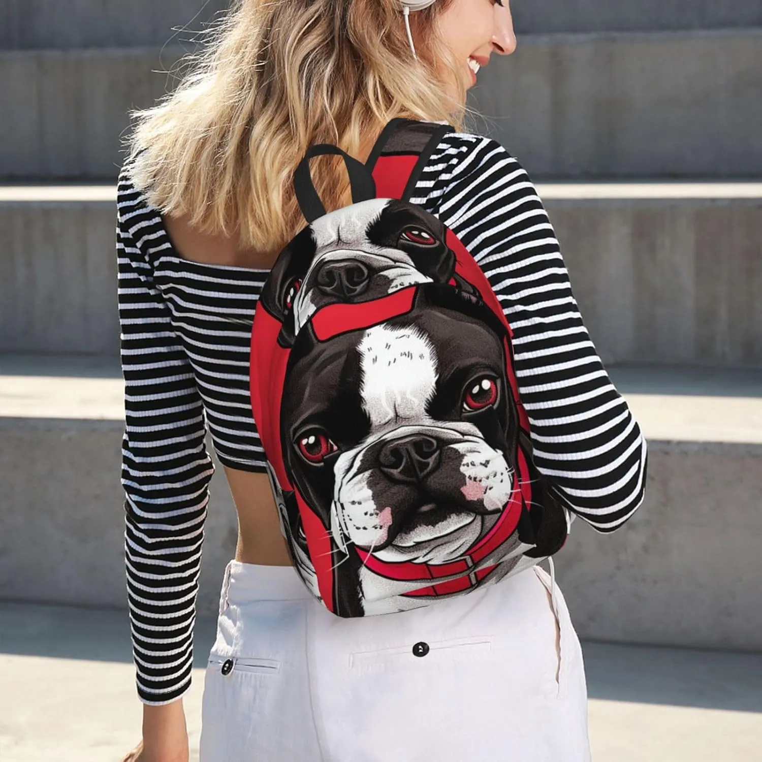 Canvas Backpack Boston Terrier Dog Red Travel Laptop Backpack Casual Daypack Carry On Rucksack for Men Women Small