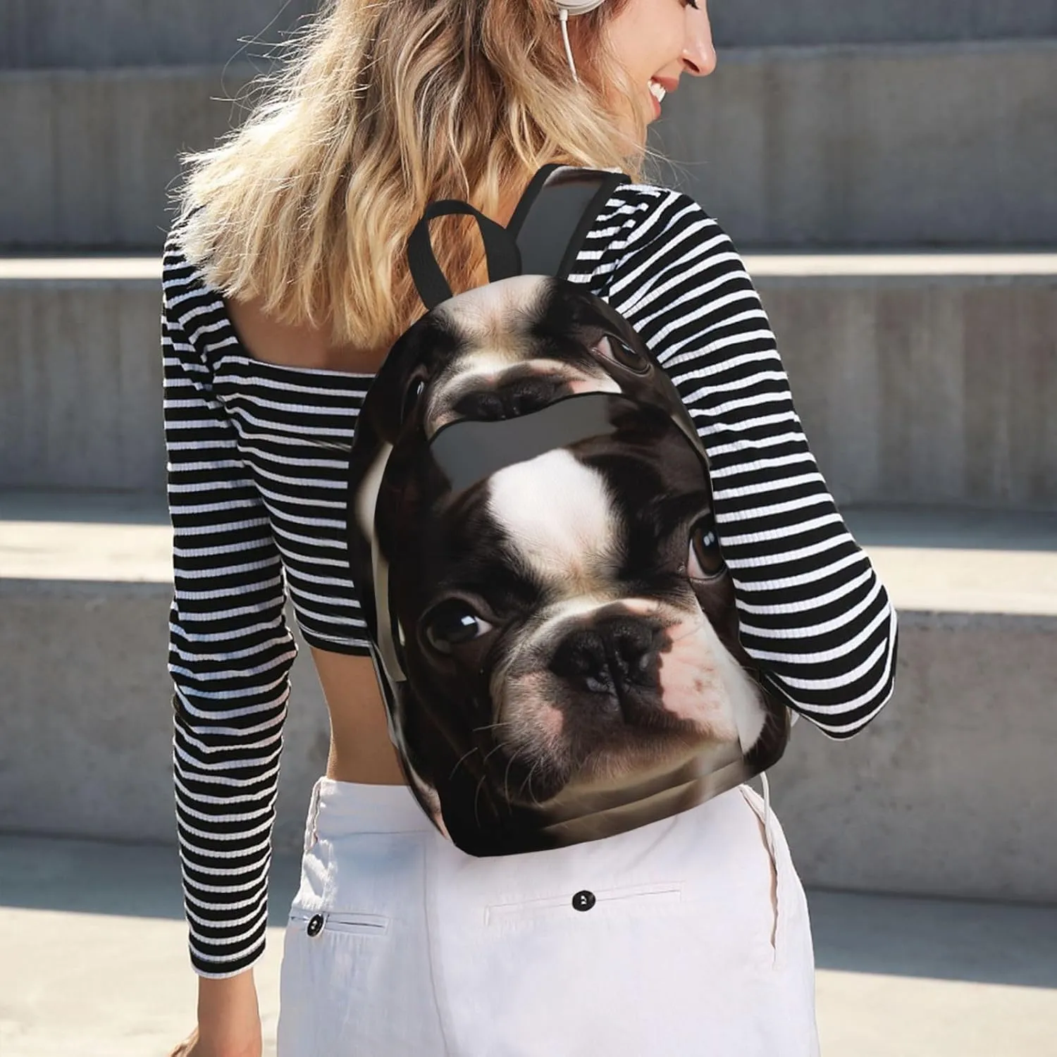 Canvas Backpack Cute Boston Terrier Travel Laptop Backpack Casual Daypack Carry On Rucksack for Men Women Small