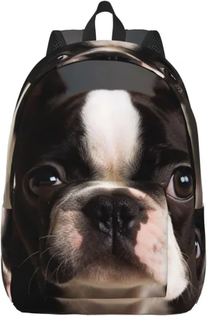 Canvas Backpack Cute Boston Terrier Travel Laptop Backpack Casual Daypack Carry On Rucksack for Men Women Small