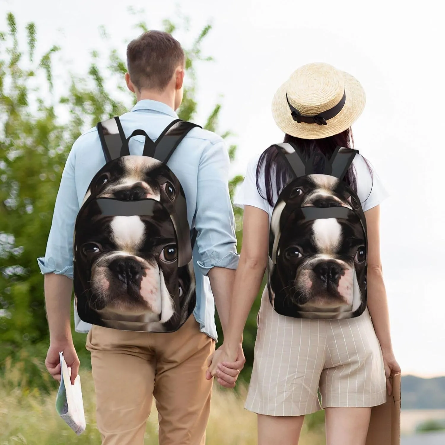 Canvas Backpack Cute Boston Terrier Travel Laptop Backpack Casual Daypack Carry On Rucksack for Men Women Small