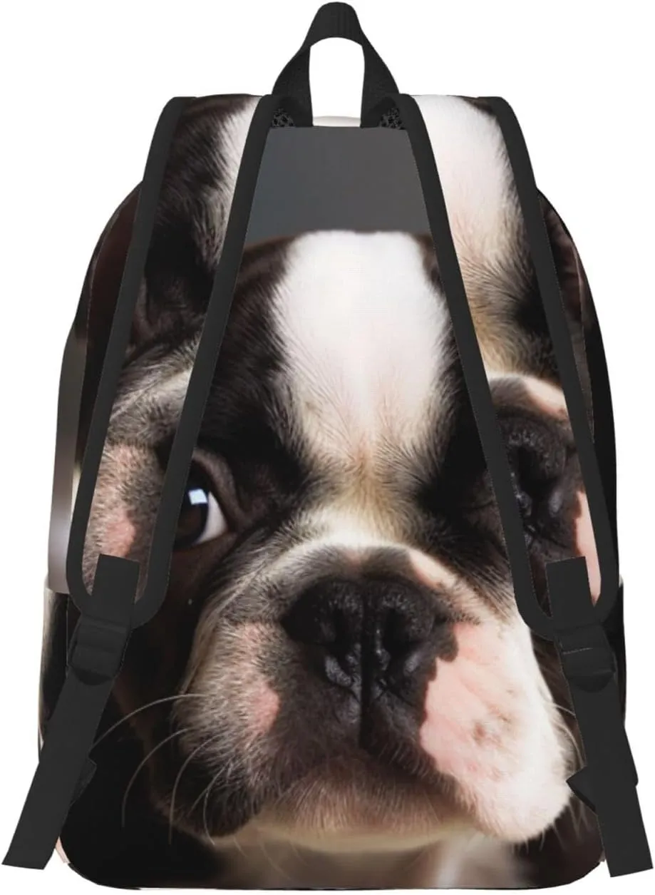 Canvas Backpack Cute Boston Terrier Travel Laptop Backpack Casual Daypack Carry On Rucksack for Men Women Small