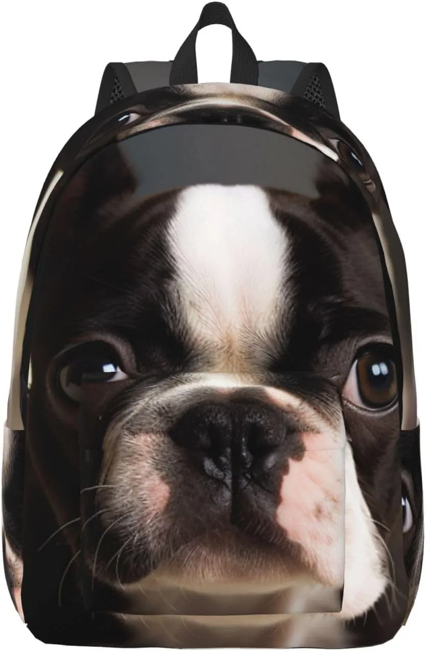 Canvas Backpack Cute Boston Terrier Travel Laptop Backpack Casual Daypack Carry On Rucksack for Men Women Small