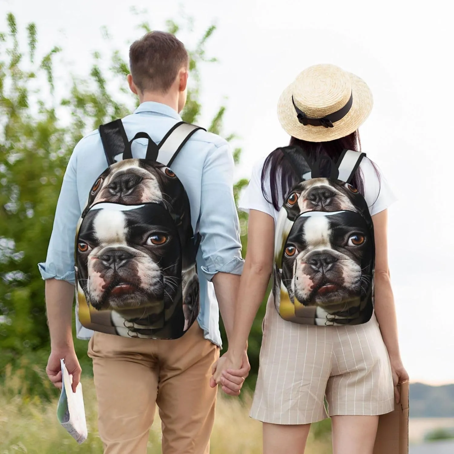 Canvas Backpack Puppy Dog Boston Terrier Travel Laptop Backpack Casual Daypack Carry On Rucksack for Men Women Medium