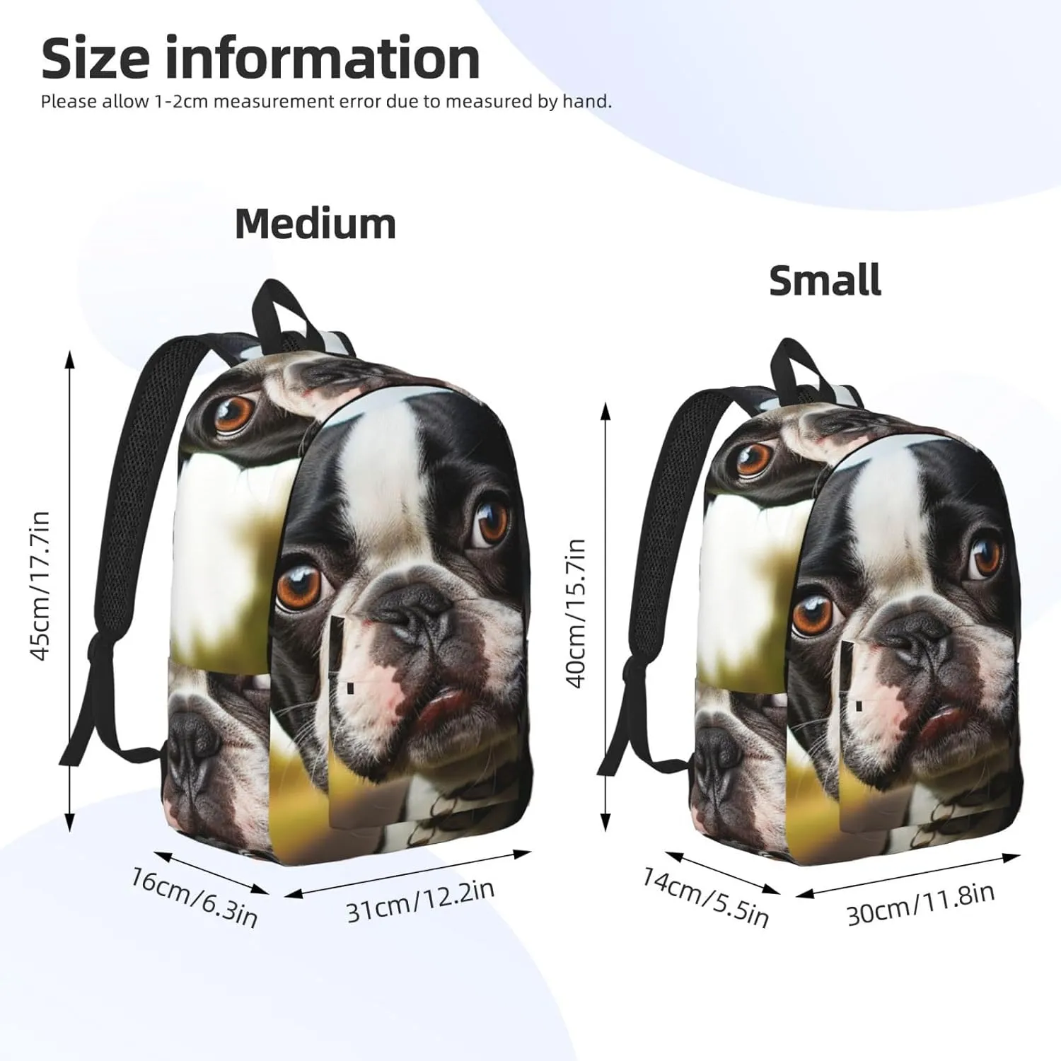 Canvas Backpack Puppy Dog Boston Terrier Travel Laptop Backpack Casual Daypack Carry On Rucksack for Men Women Medium