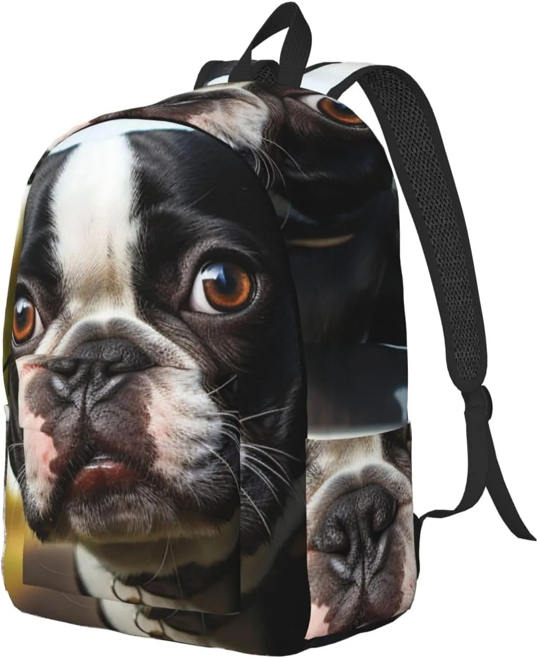 Canvas Backpack Puppy Dog Boston Terrier Travel Laptop Backpack Casual Daypack Carry On Rucksack for Men Women Medium