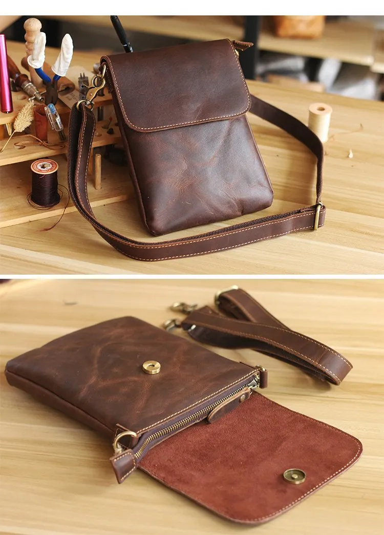 Casual Black Leather Mens Small Vertical Courier Bags Black Messenger Bags Brown Postman Bags For Men