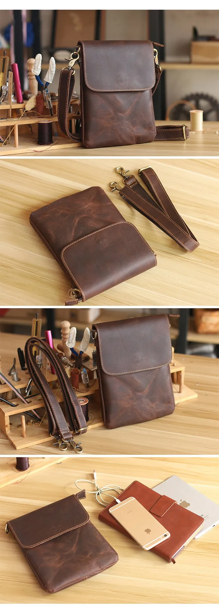 Casual Black Leather Mens Small Vertical Courier Bags Black Messenger Bags Brown Postman Bags For Men