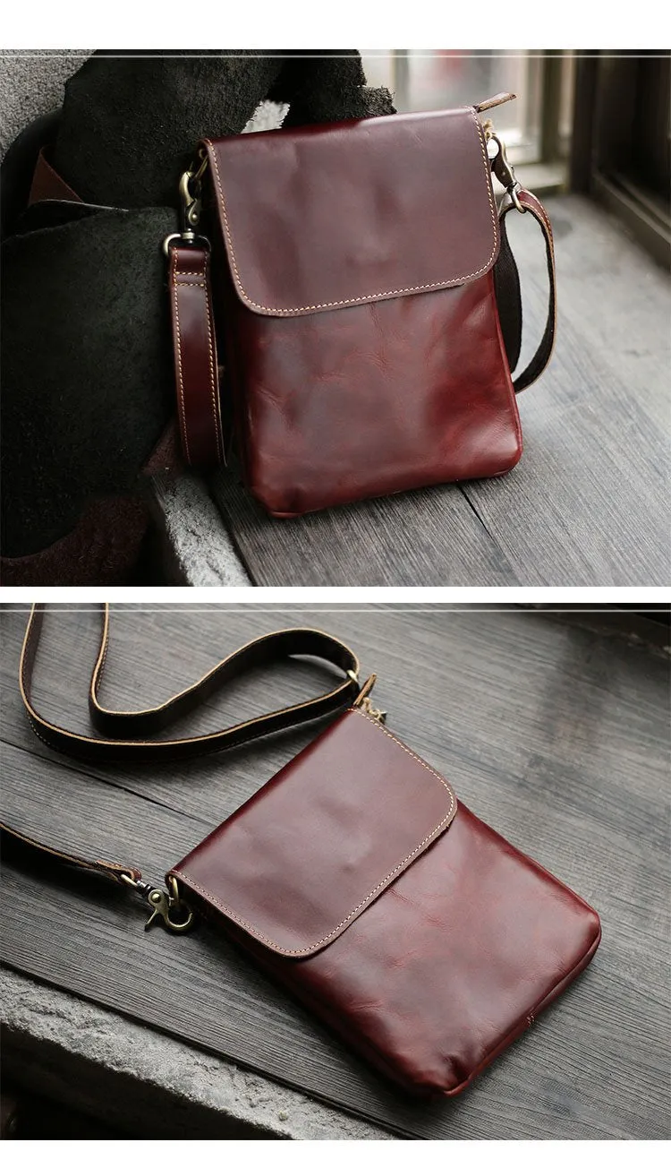 Casual Black Leather Mens Small Vertical Courier Bags Black Messenger Bags Brown Postman Bags For Men