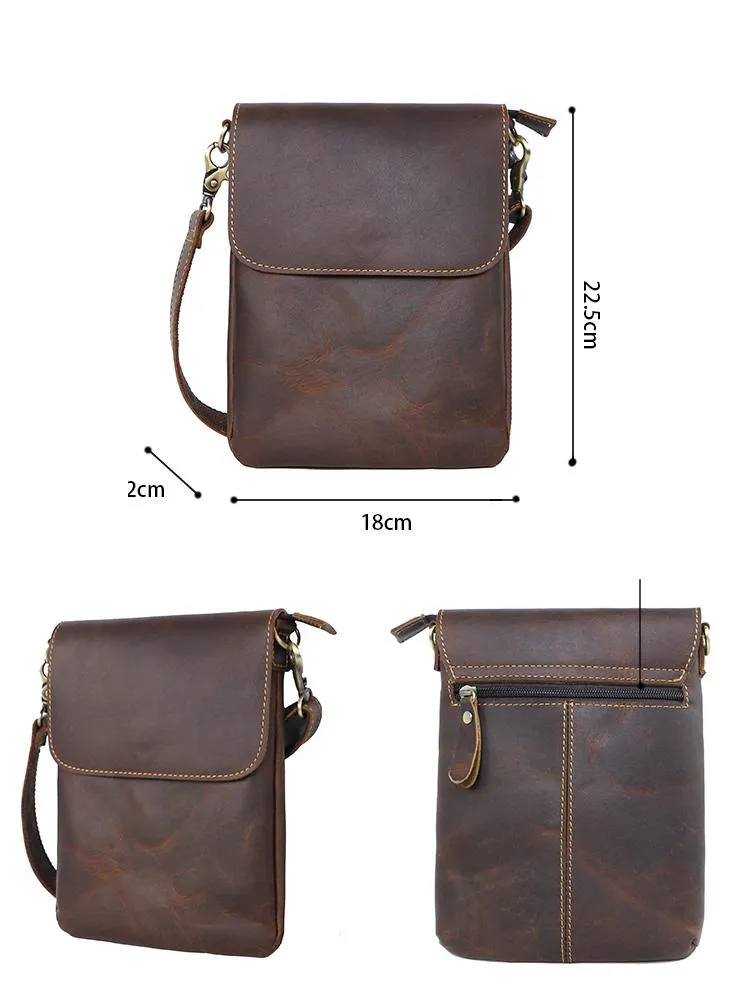 Casual Black Leather Mens Small Vertical Courier Bags Black Messenger Bags Brown Postman Bags For Men