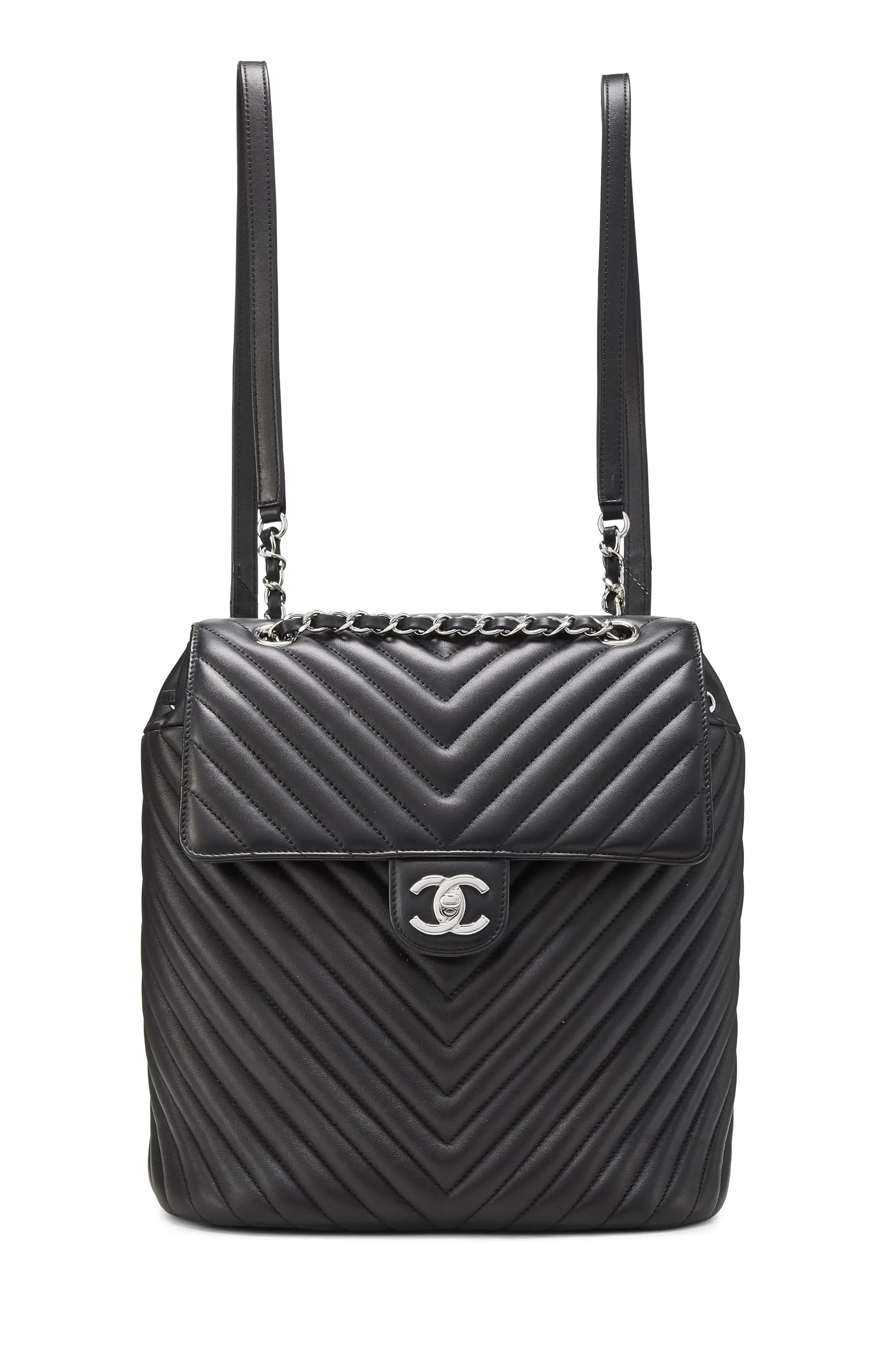 Chanel,  Black Chevron Lambskin Urban Spirit Backpack, Black