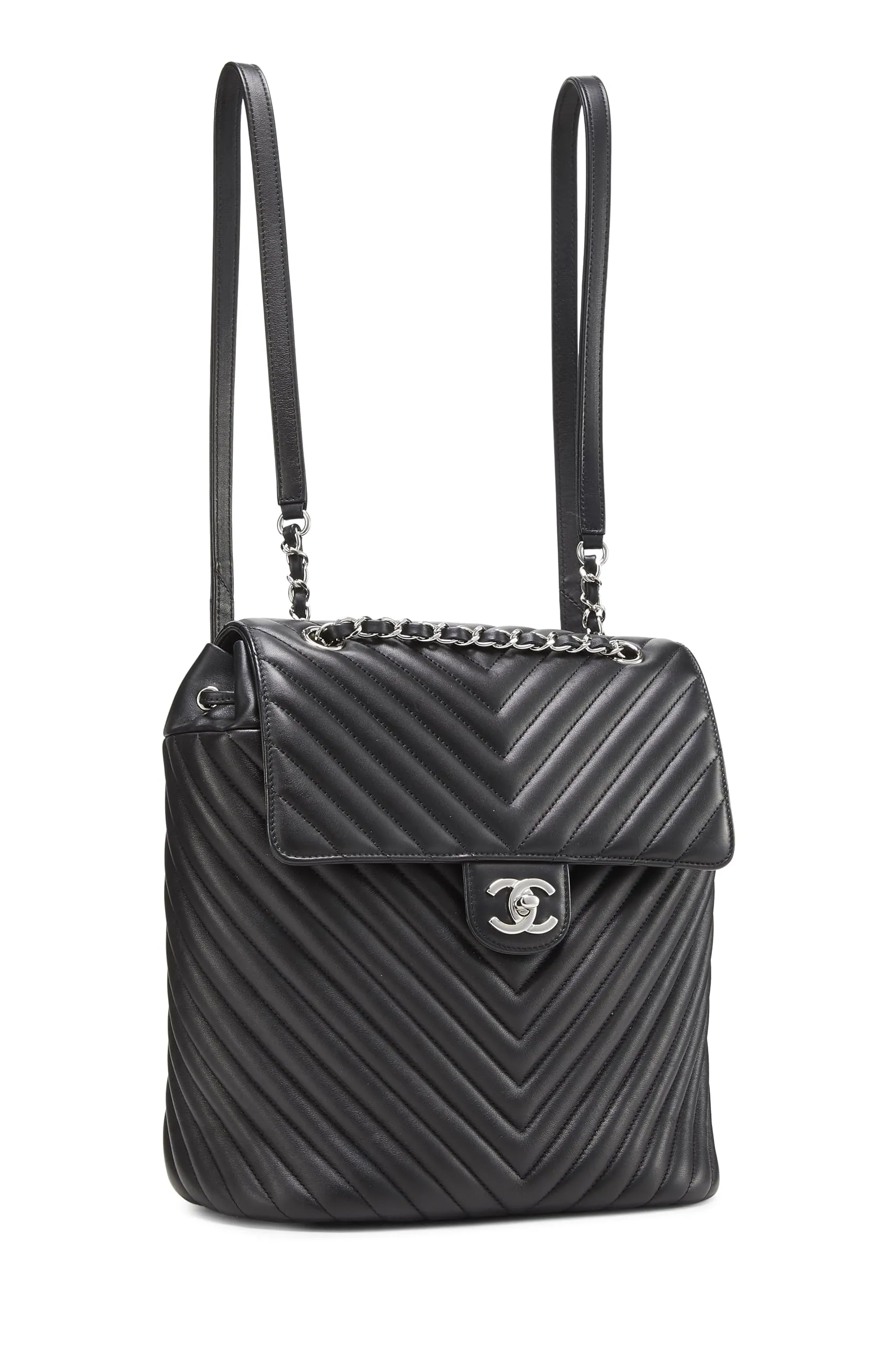 Chanel,  Black Chevron Lambskin Urban Spirit Backpack, Black