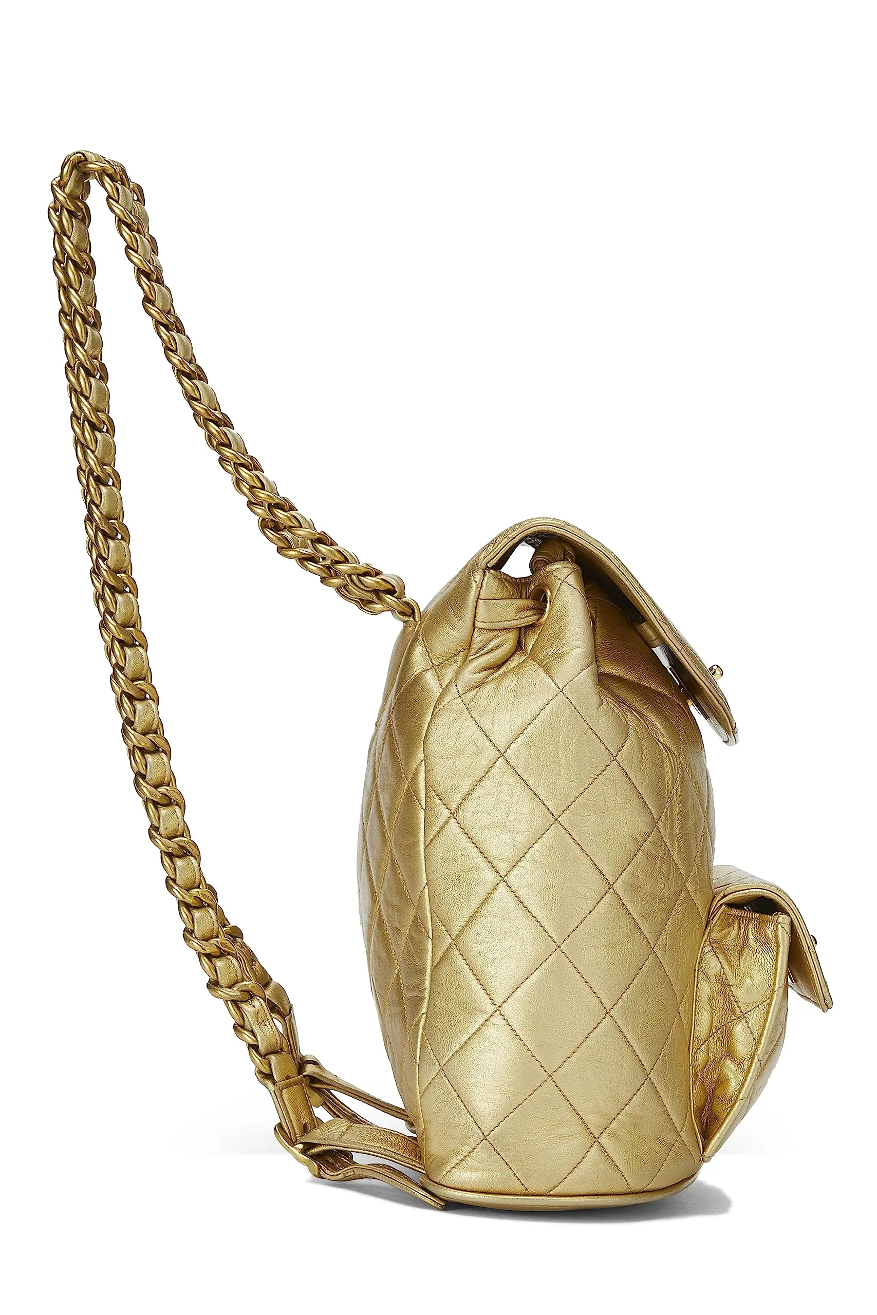 Chanel,  Gold Metallic Lambskin Classic Backpack Mini, Gold
