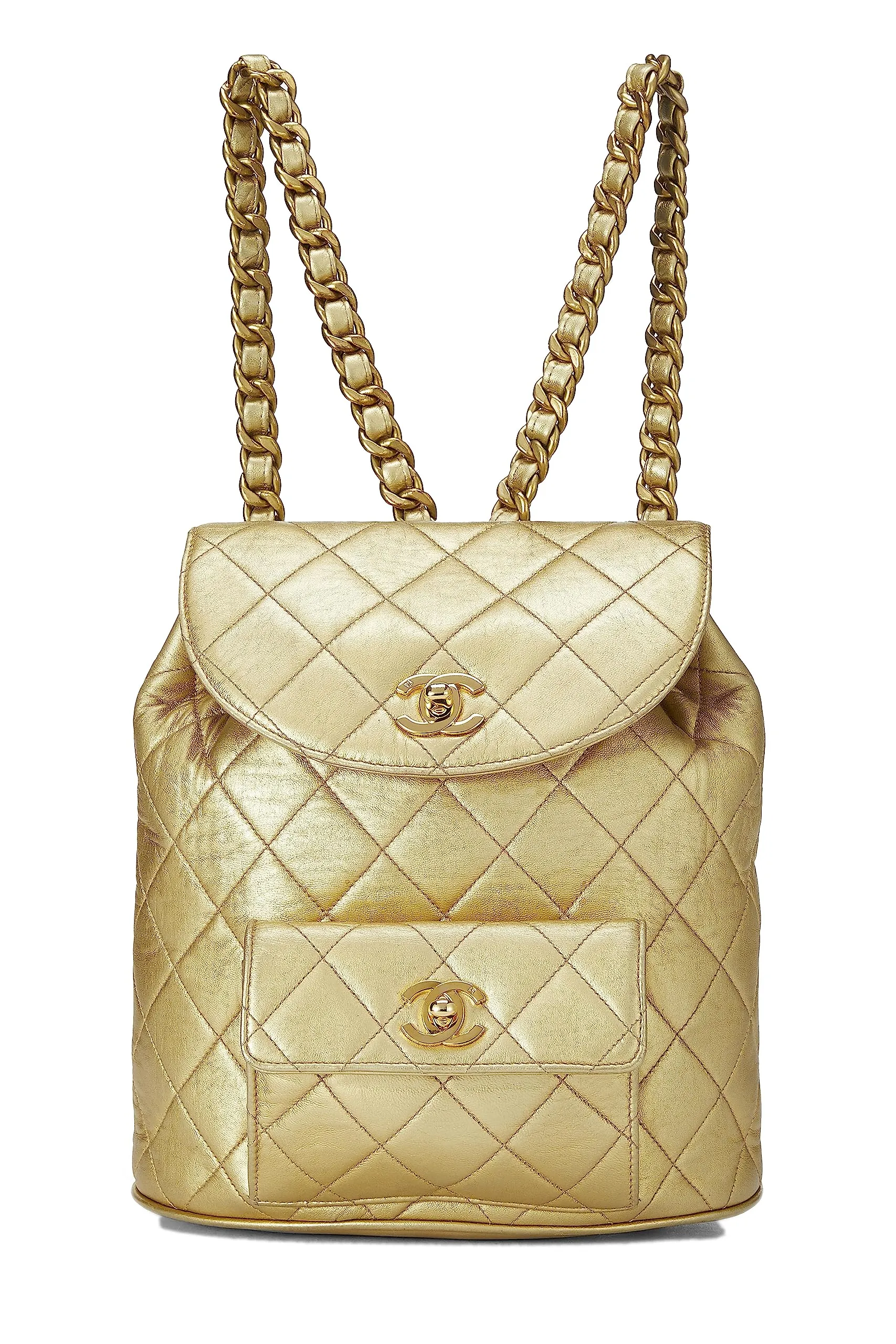 Chanel,  Gold Metallic Lambskin Classic Backpack Mini, Gold