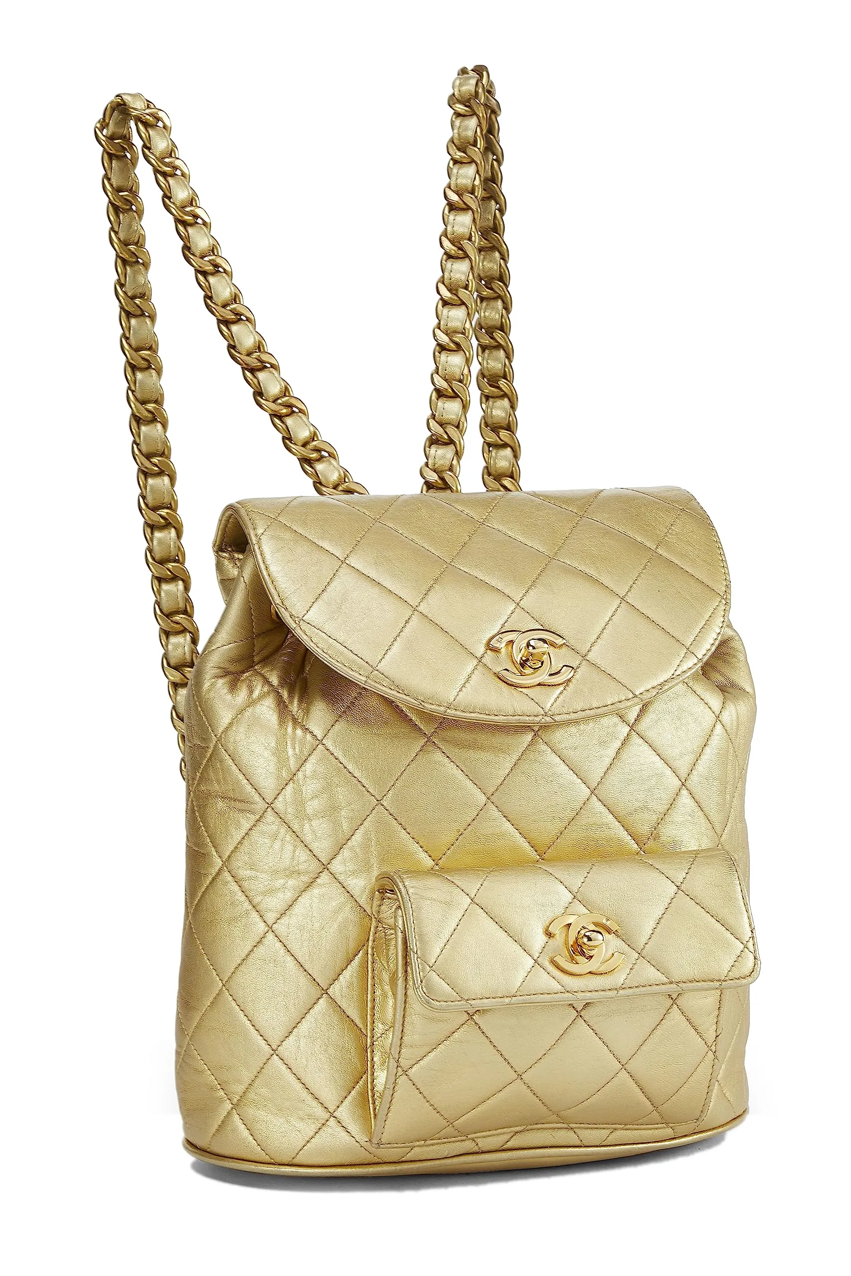 Chanel,  Gold Metallic Lambskin Classic Backpack Mini, Gold