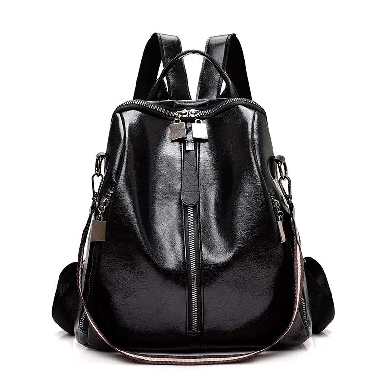 Christmas Gift 2021 New 3-in-1 Vintage Backpack Women Multi-pocket Female Pu Leather Backpack Fashion Shoulder Bags School Bag For Girls
