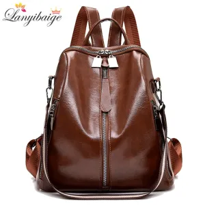 Christmas Gift 2021 New 3-in-1 Vintage Backpack Women Multi-pocket Female Pu Leather Backpack Fashion Shoulder Bags School Bag For Girls