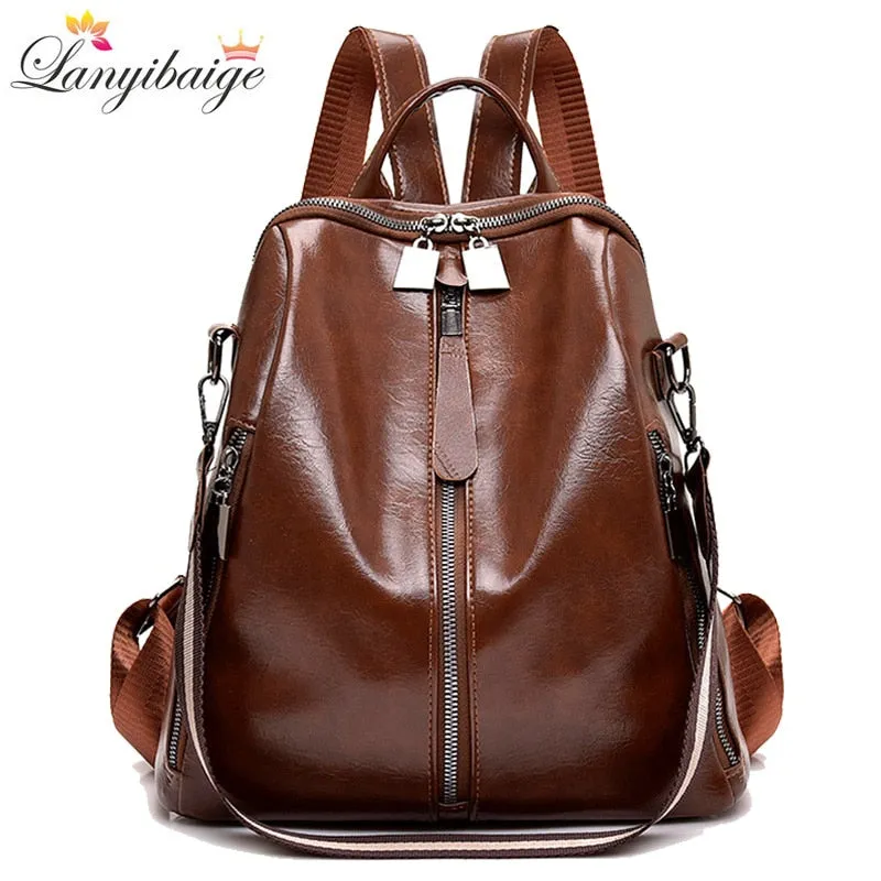 Christmas Gift 2021 New 3-in-1 Vintage Backpack Women Multi-pocket Female Pu Leather Backpack Fashion Shoulder Bags School Bag For Girls