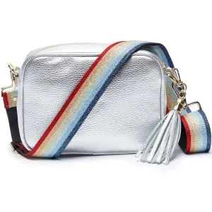 Crossbody Bag in Silver with Rainbow Stripe Strap