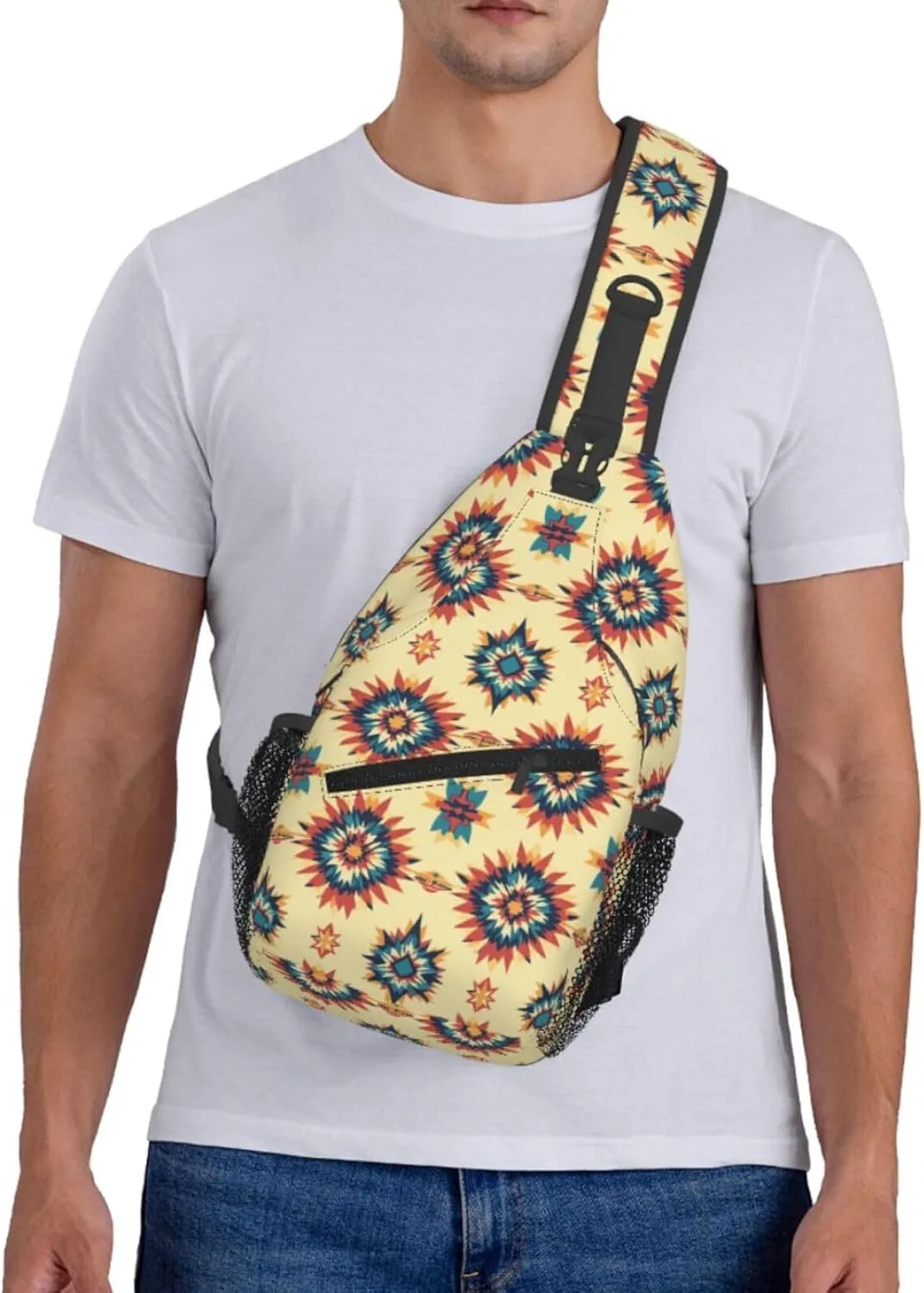 Crossbody Bags For Women Men Aztec Yellow Sling Backpack Chest Shoulder Bag Gym Cycling Travel Hiking Daypack
