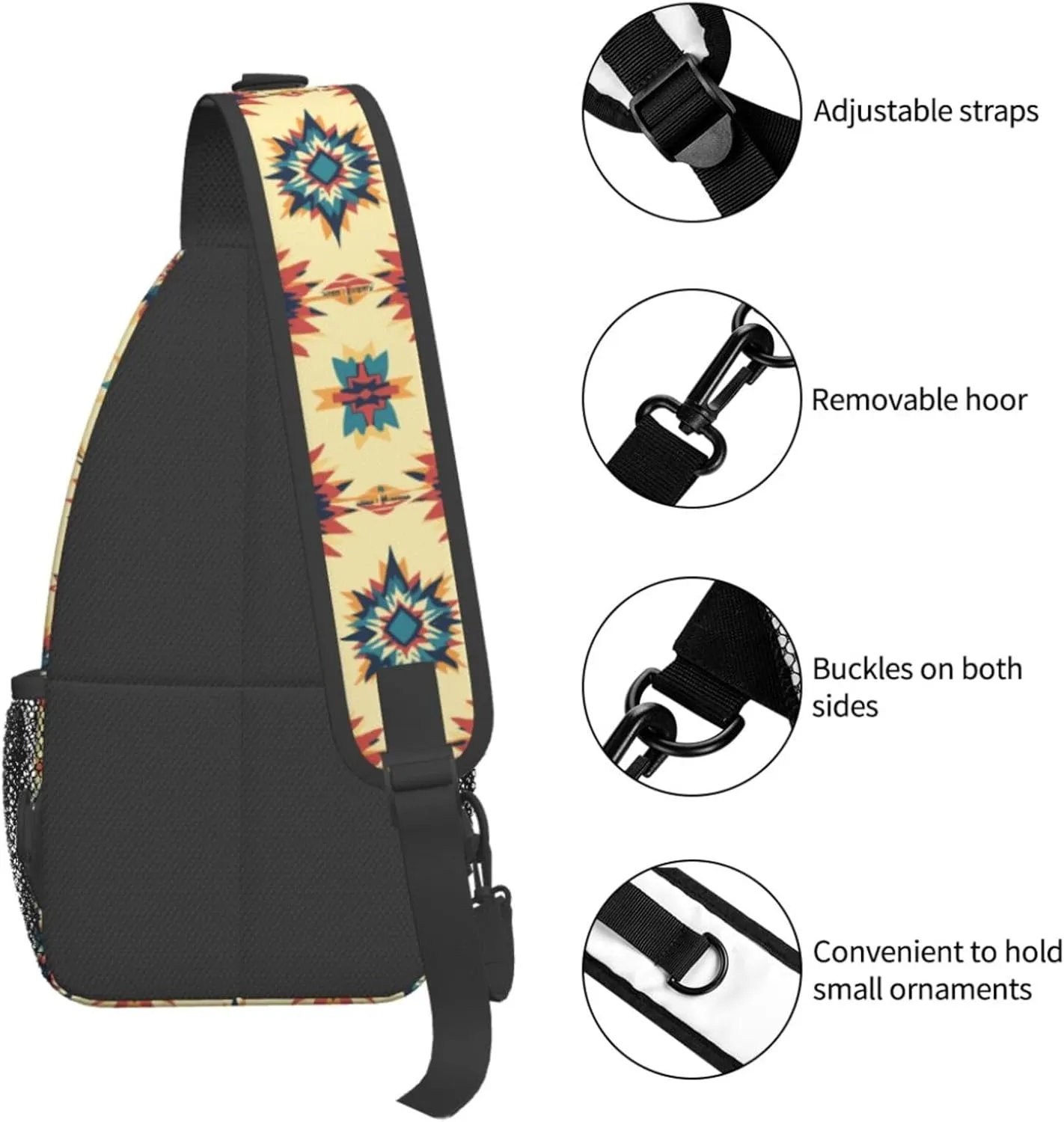 Crossbody Bags For Women Men Aztec Yellow Sling Backpack Chest Shoulder Bag Gym Cycling Travel Hiking Daypack