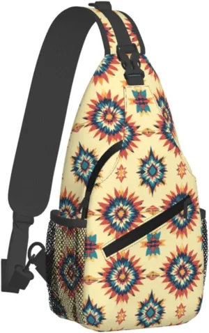 Crossbody Bags For Women Men Aztec Yellow Sling Backpack Chest Shoulder Bag Gym Cycling Travel Hiking Daypack