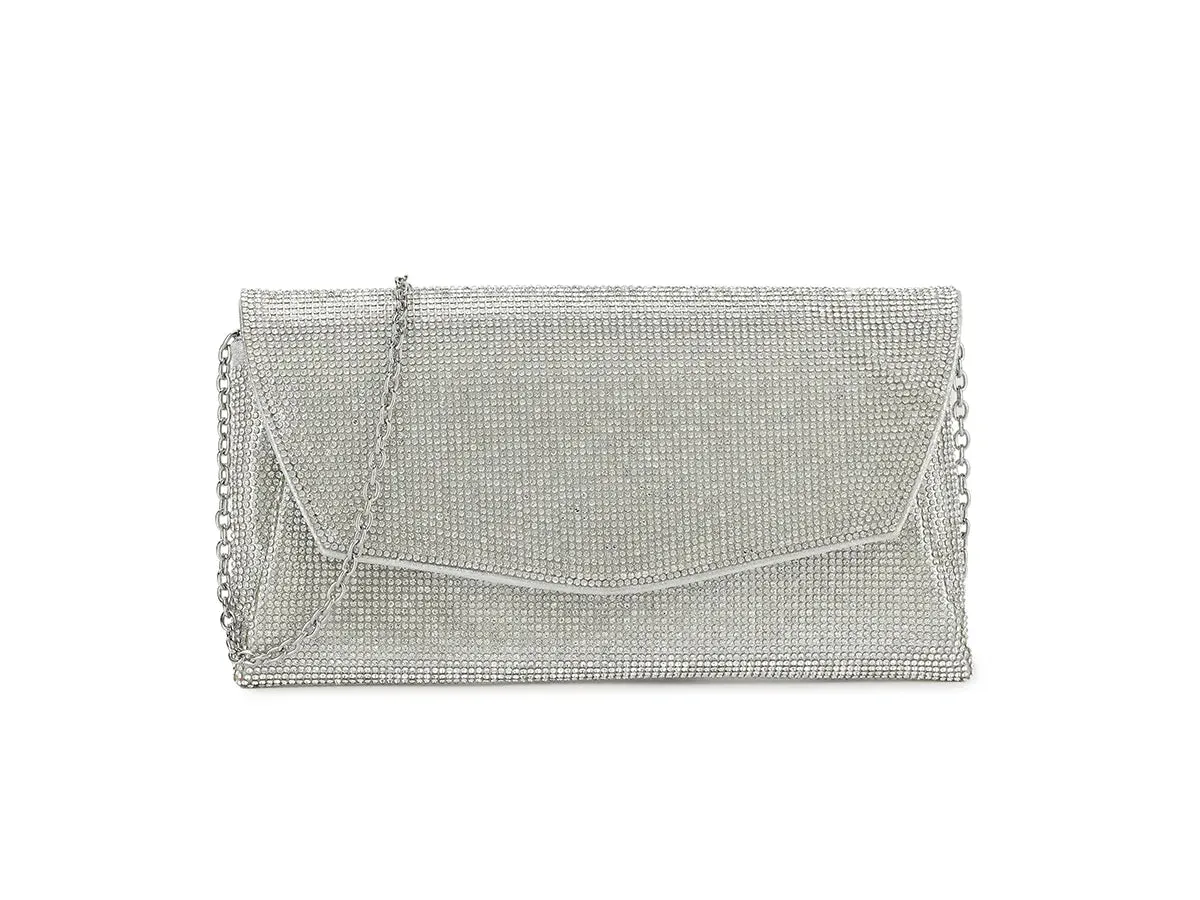 Diamanté Silver Jewelled Clutch Bag