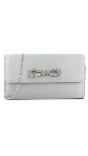 Ellen Clutch- Satin Silver