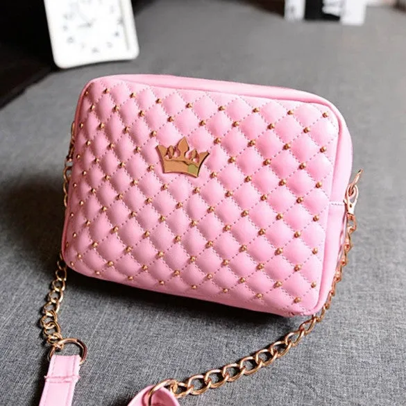 Fashion Candy Color Women's Artificial Leather Rivet Chain Embossed Messenger Bags Satchel Shoulder/Hand Bag