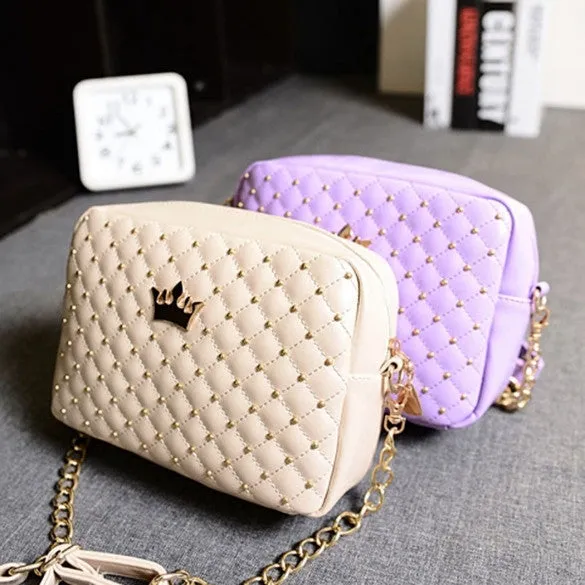 Fashion Candy Color Women's Artificial Leather Rivet Chain Embossed Messenger Bags Satchel Shoulder/Hand Bag