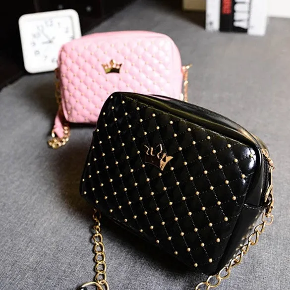 Fashion Candy Color Women's Artificial Leather Rivet Chain Embossed Messenger Bags Satchel Shoulder/Hand Bag