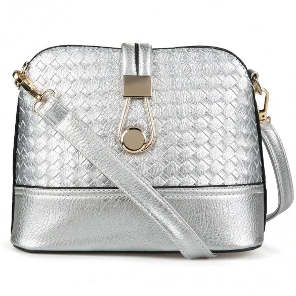 Fashion Korean Women Synthetic Leather Shoulder Small Bag Tote Weave Pattern Clutch Handbag Purse