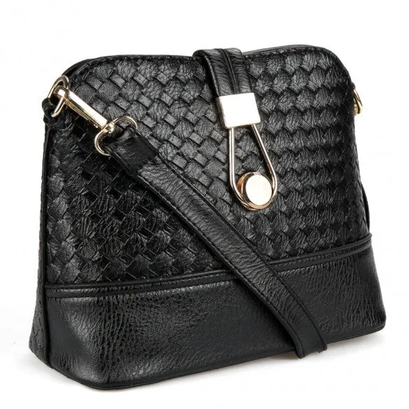 Fashion Korean Women Synthetic Leather Shoulder Small Bag Tote Weave Pattern Clutch Handbag Purse