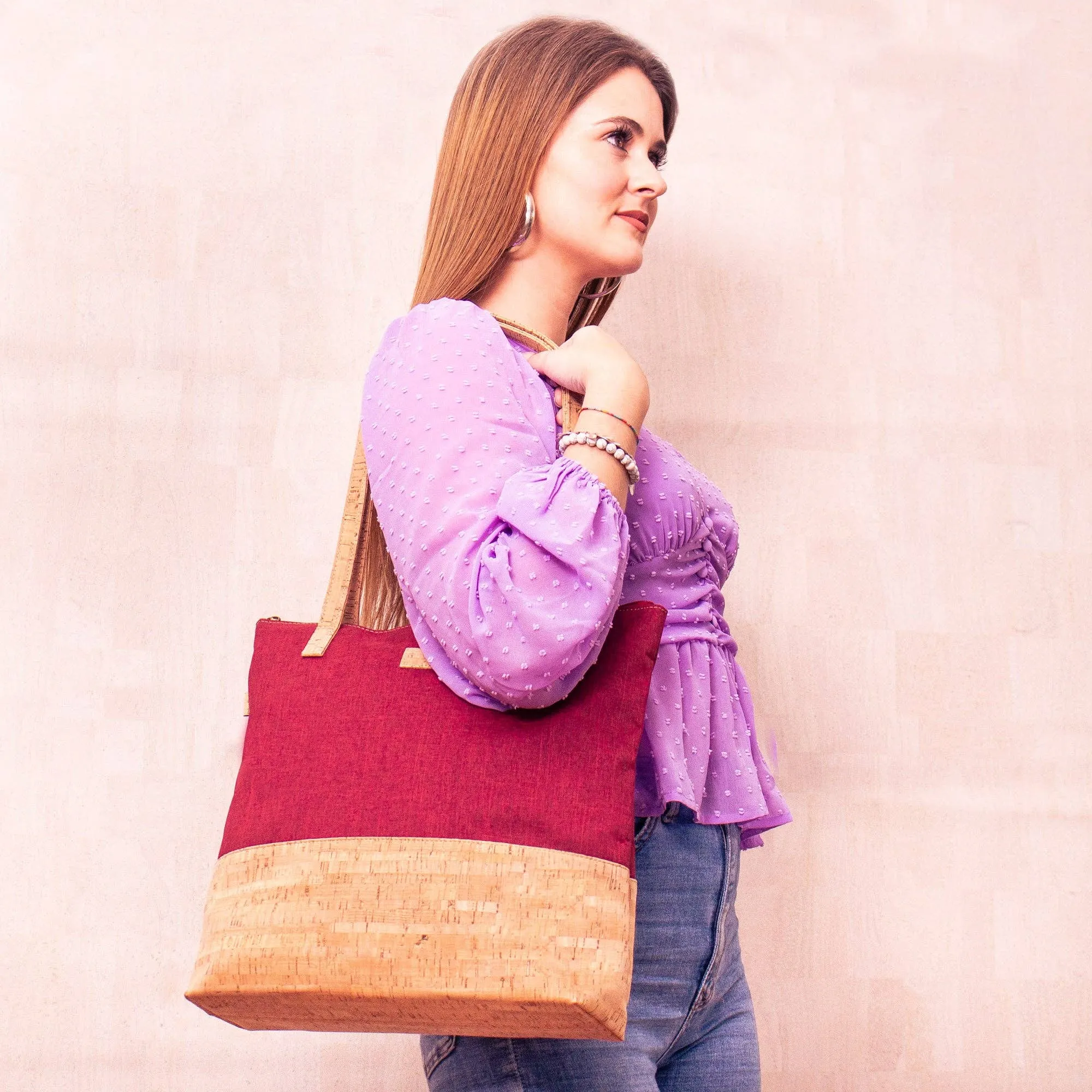 Floral Cork & Red Tote